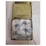 Russian Porcelain Set with Blue Floral Design in Tin Box