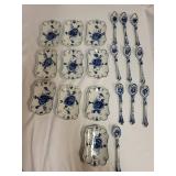 Russian Porcelain Set with Blue Floral Design in Tin Box