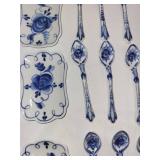 Russian Porcelain Set with Blue Floral Design in Tin Box