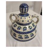Polish Pottery Covered Butter Dish with Folk Art Design