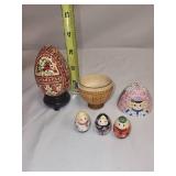 Set of Russian Painted Eggs with Detachable Wooden Doll