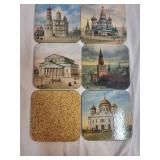 Russian Themed Decor Set with Figurines and Cityscape Coasters