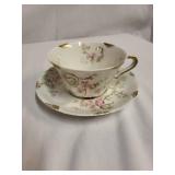 Theodore Haviland Limoges France Tea Cup & Saucer with Floral Coaster Set