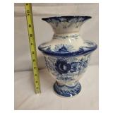 Russian Gzhel Porcelain Set: Vase, Sugar Bowl, Creamer, and Spoon