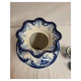 Russian Gzhel Porcelain Set: Vase, Sugar Bowl, Creamer, and Spoon