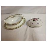 Noritake China Lynbrook Floral Gravy Boat and Floral Covered Egg Dish