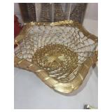 Holiday Decor Set with SANTA Cookie Plate, Silver Plate, Gold Wire Basket & Tree Place Card Holders