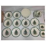 Spode Christmas Tree Dinnerware Set Including Plates, Bowls, and Glasses
