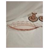 Vintage Pink Glass Serving Collection with Plates and Candlesticks