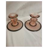 Vintage Pink Glass Serving Collection with Plates and Candlesticks