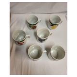Set of 6 Vintage Czechoslovakian Porcelain Mugs with Fruit Motif