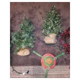 Collection of Artificial Mini Christmas Trees with Stand and Berry Garland