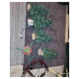Collection of Artificial Mini Christmas Trees with Stand and Berry Garland