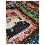 Colorful Handmade Quilt and Yellow Knitted Throw Blanket