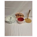 Eclectic Kitchen Set with Copper Pig Mold, Bundt Pan, Pitcher, and Holder