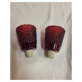 Set of 2 Vintage Red Glass Candle Holders with Textured Design