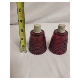 Set of 2 Vintage Red Glass Candle Holders with Textured Design