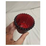 Set of 2 Vintage Red Glass Candle Holders with Textured Design