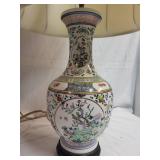 Vintage Ceramic Table Lamp with Floral Design and Shade