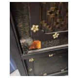 Antique Wood and Woven Fabric Room Divider Screen