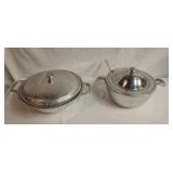 Set of 2 Vintage Silver-Plated Covered Dishes with Lids and Ladle