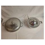 Set of 2 Vintage Silver-Plated Covered Dishes with Lids and Ladle