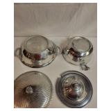 Set of 2 Vintage Silver-Plated Covered Dishes with Lids and Ladle