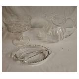 Vintage Glassware Collection: Pitcher, Divided Platter, Compote Dish