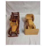 Set of 2 Handmade Wooden Toy Vehicles - Truck and Bulldozer
