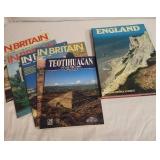 Collection of Vintage Travel Books Featuring Britain and Teotihuacan
