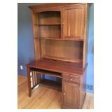 Beautiful Ethan Allen Solid Wood Desk with Hutch, Cabinetry and Coin Bank in Autumn Cherry