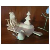 Collection of Model Plane, Wooden Sled Decoration, and Vintage Lacrosse Stick