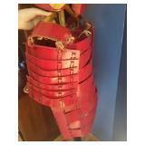 Traditional Red Samurai Costume with Helmet and Display Stand