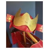 Traditional Red Samurai Costume with Helmet and Display Stand