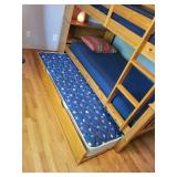 Twin over Twin Solid Mission Bookcase Wood Bunk Bed with Trundle and Navy Bedding
