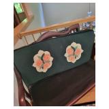 Antique Wooden Bench with Black Cushion and Floral Embroidery
