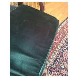 Antique Wooden Bench with Black Cushion and Floral Embroidery