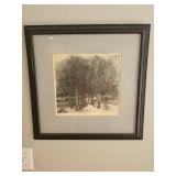 Framed Artwork of Winter Scene, c. 1950