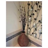 Large Decorative Floor Vase with Texture Design and Dried Floral Arrangement