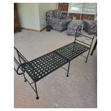 Decorative Black Metal Bench with Lattice Design