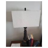 2 Wooden Table Lamps with White Lampshades