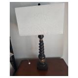 2 Wooden Table Lamps with White Lampshades