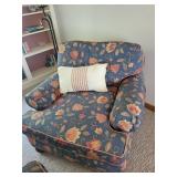 Matching Pair of Floral Armchairs with Ottoman