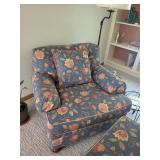 Matching Pair of Floral Armchairs with Ottoman