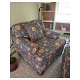 Matching Pair of Floral Armchairs with Ottoman