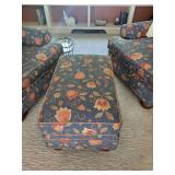 Matching Pair of Floral Armchairs with Ottoman
