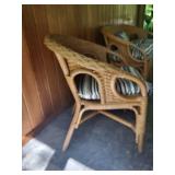 Pair of Wicker Armchairs with Striped Cushions