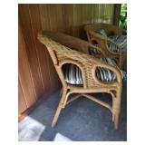 Pair of Wicker Armchairs with Striped Cushions