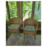 Pair of Wicker Armchairs with Striped Cushions