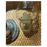 Large Woven Basket and Glass Candle Holder Set